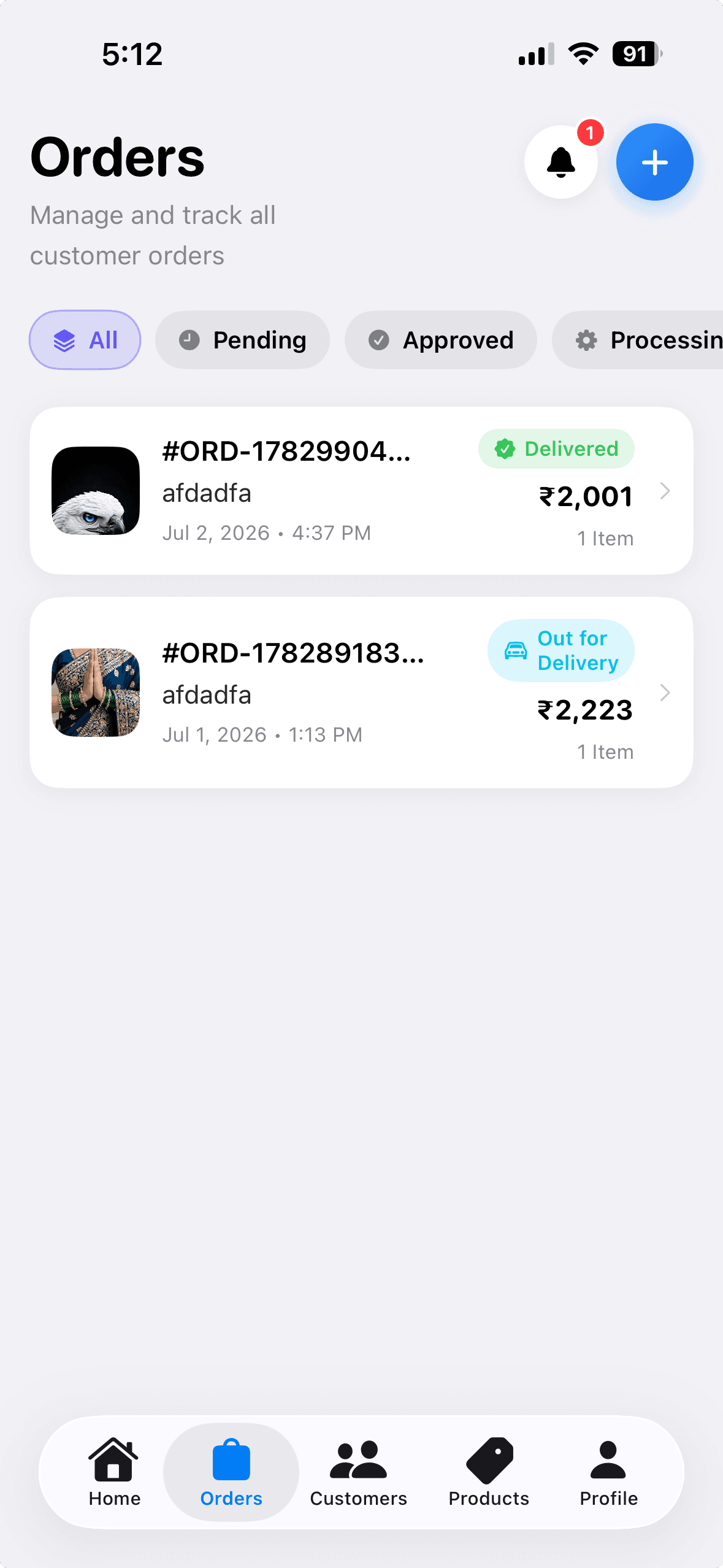 Vendor app orders list on ios