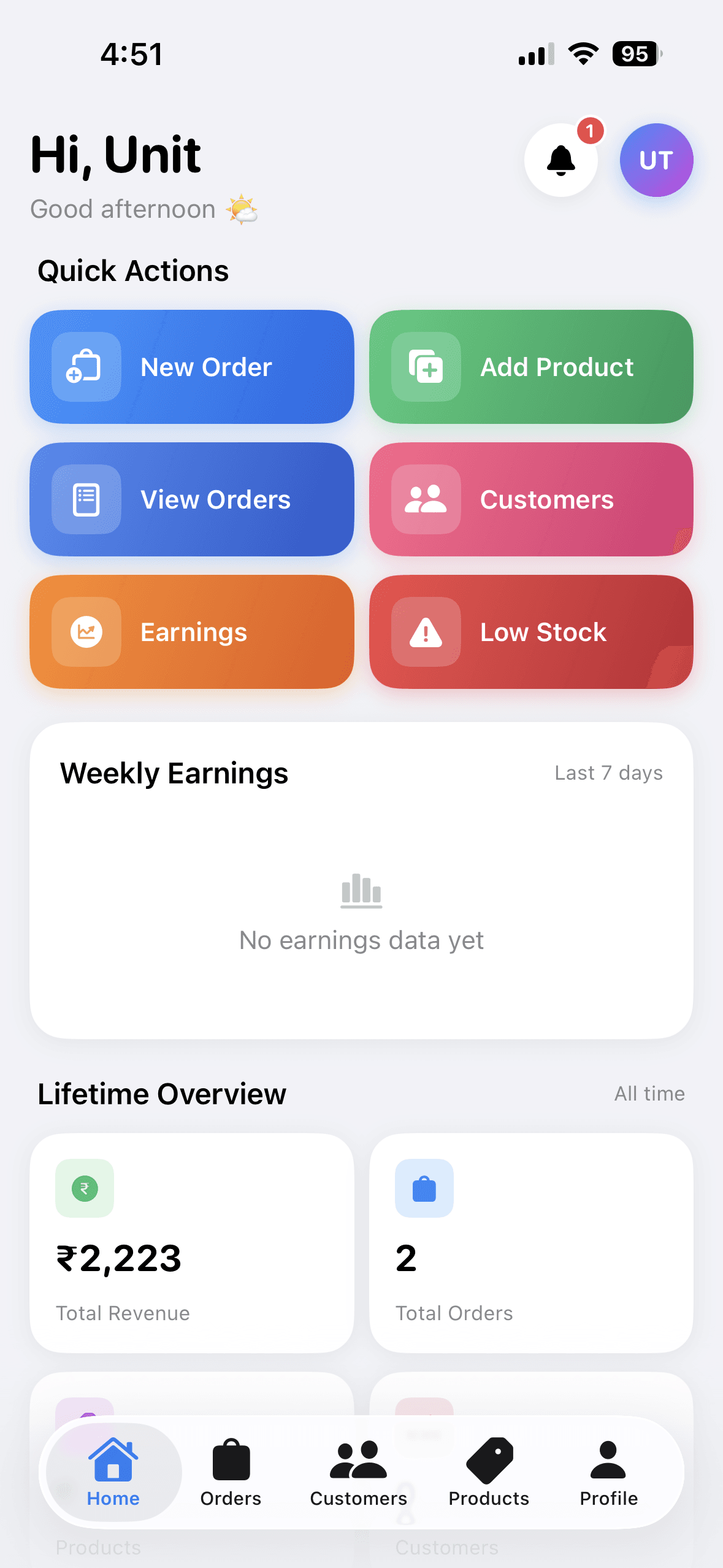 Vendor app dashboard on iOS